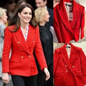 *Discontinued* NWT Zara Bloggers + Kate Middleton Favorite Red Tweed Blazer